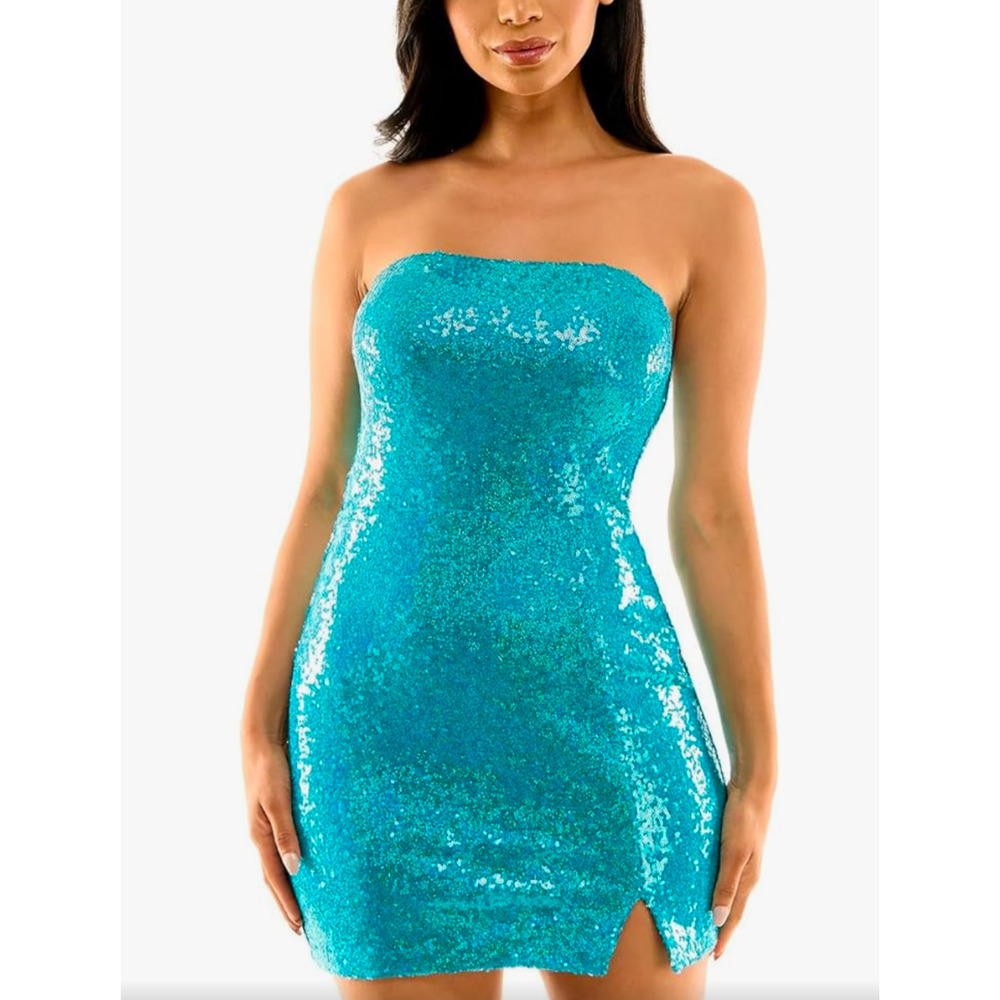 B.Darlin Womens Juniors Sequined Mini Cocktail and Party Dress  Teal sz 11/12